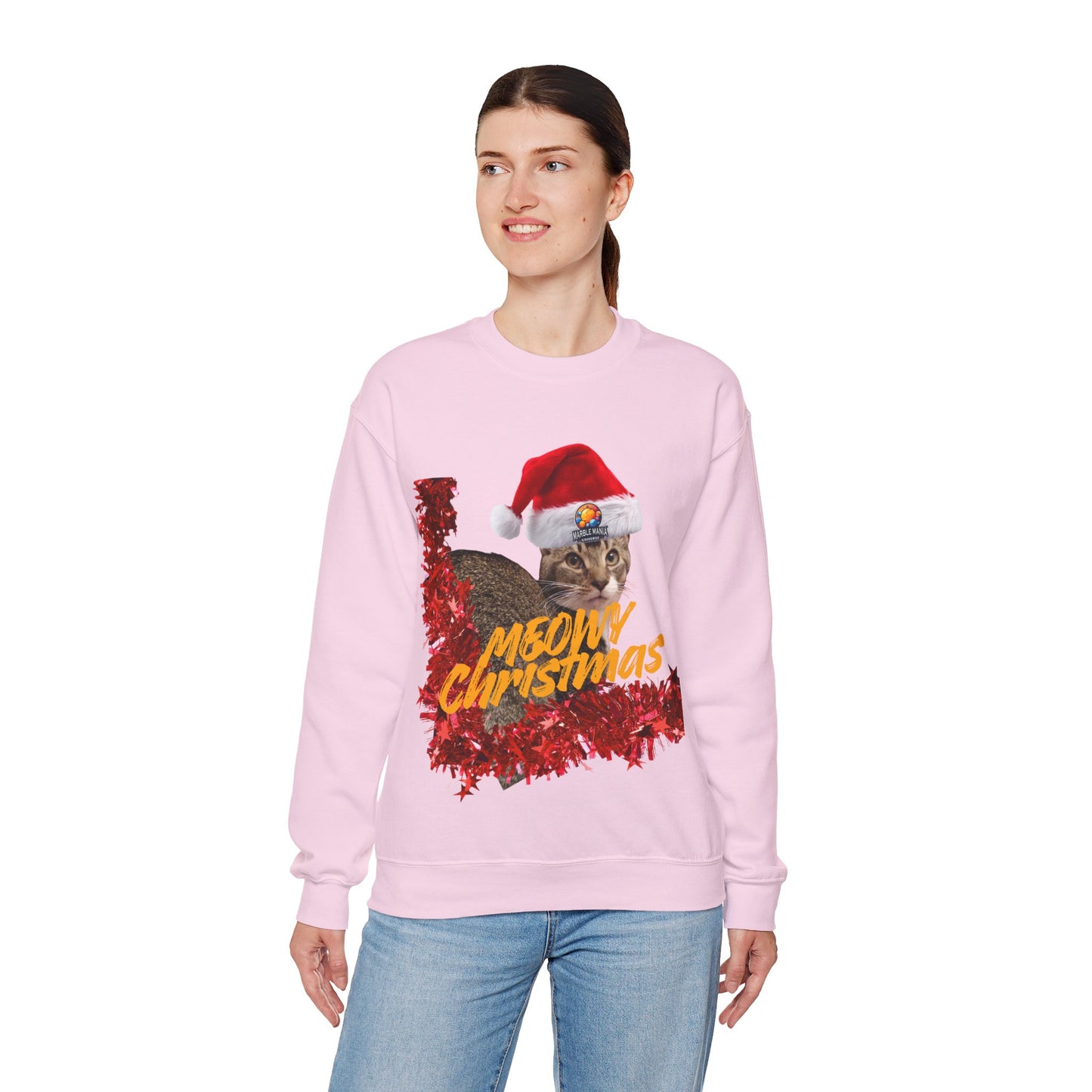 Christmas Cat Crewneck Sweatshirt — "Meowy Christmas" Holiday Sweatshirt