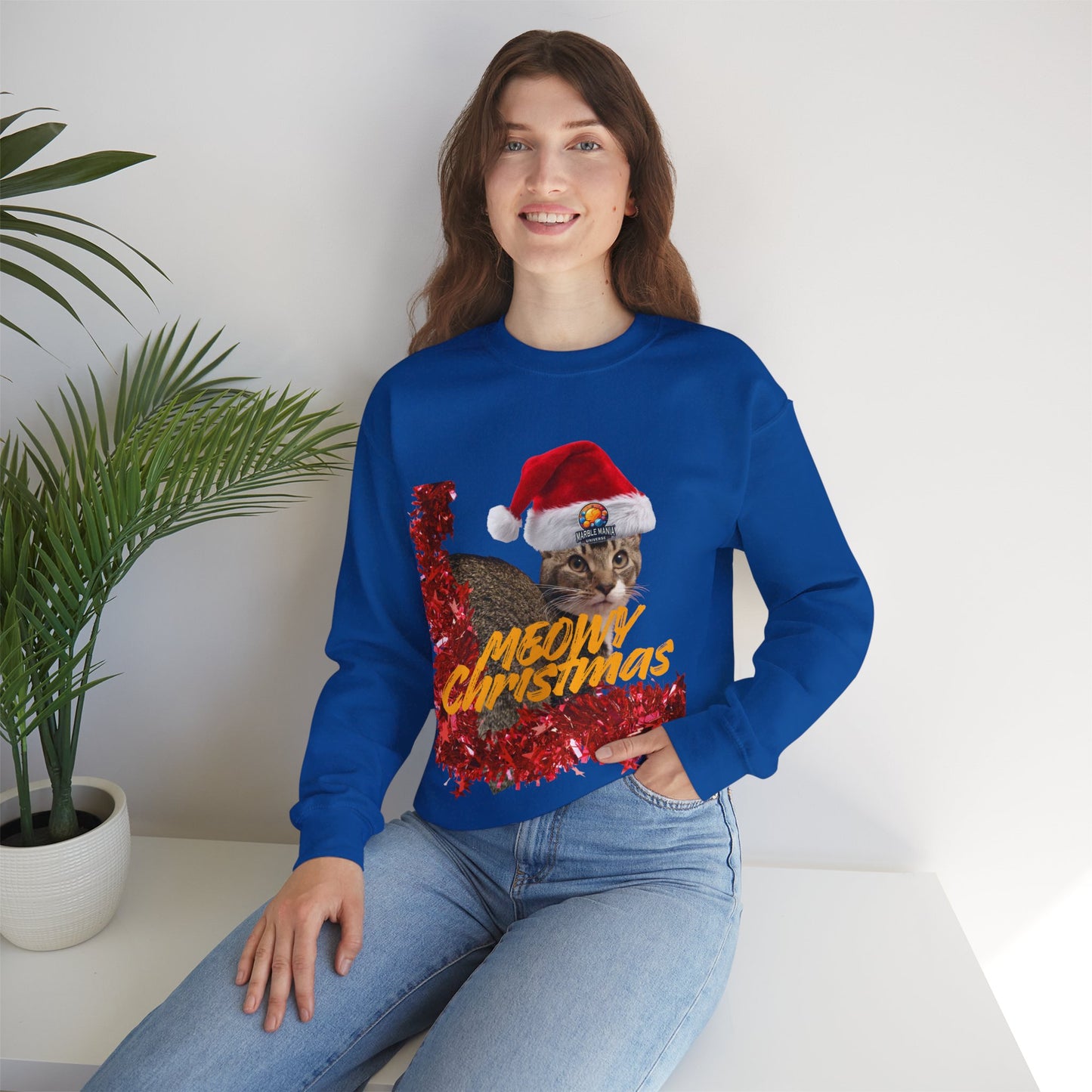 Christmas Cat Crewneck Sweatshirt — "Meowy Christmas" Holiday Sweatshirt
