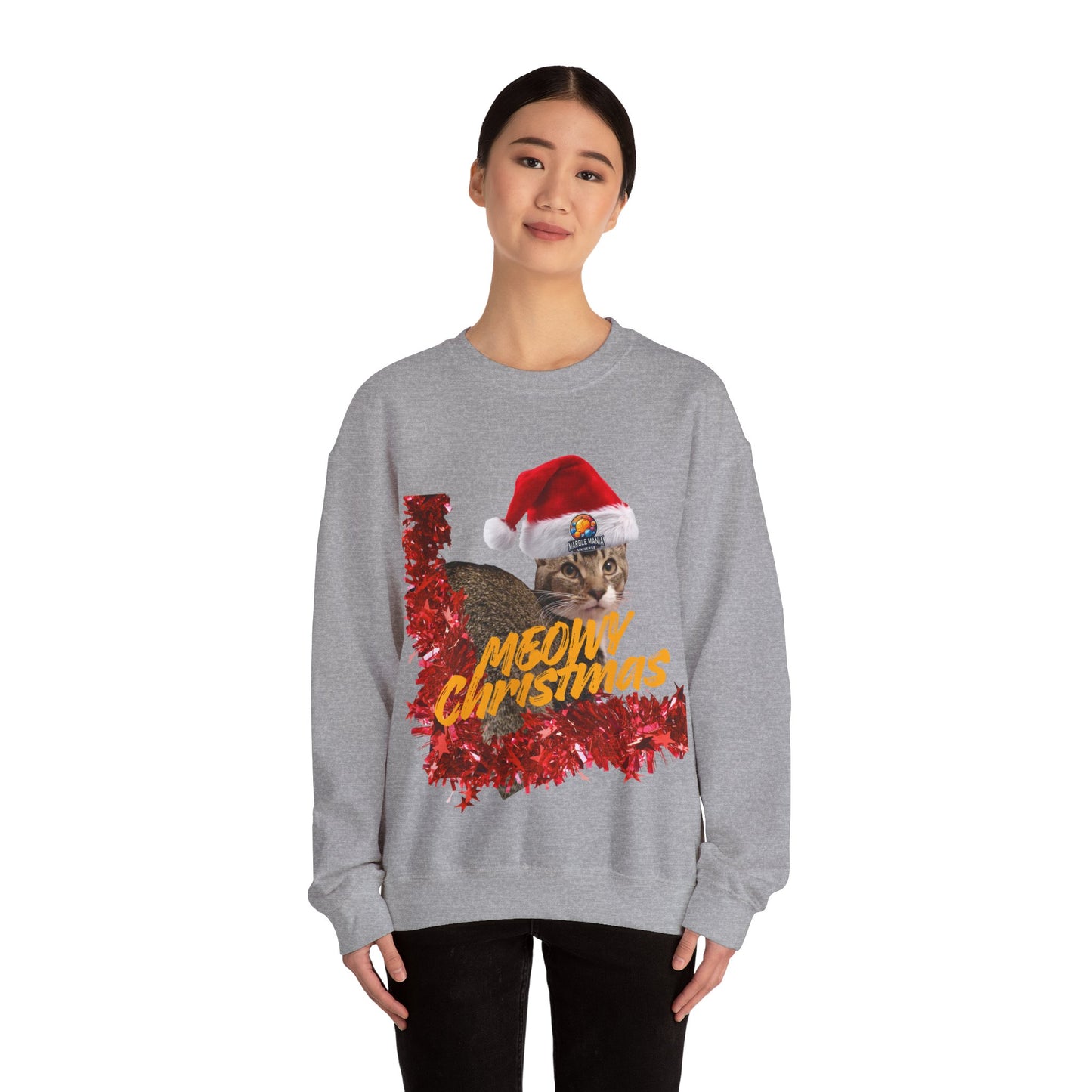 Christmas Cat Crewneck Sweatshirt — "Meowy Christmas" Holiday Sweatshirt