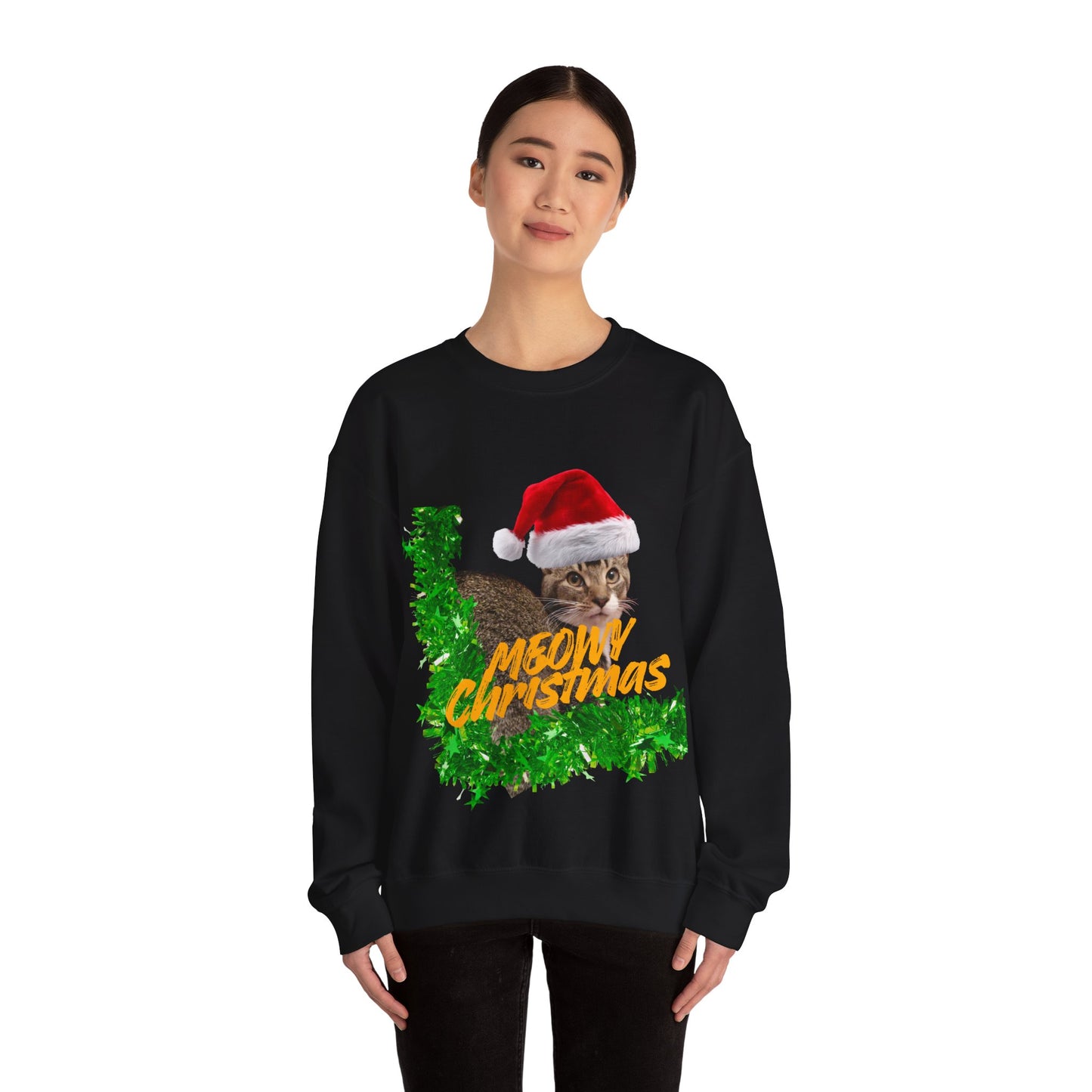 Christmas Cat Sweatshirt – “Meowy Christmas” Holiday Crewneck
