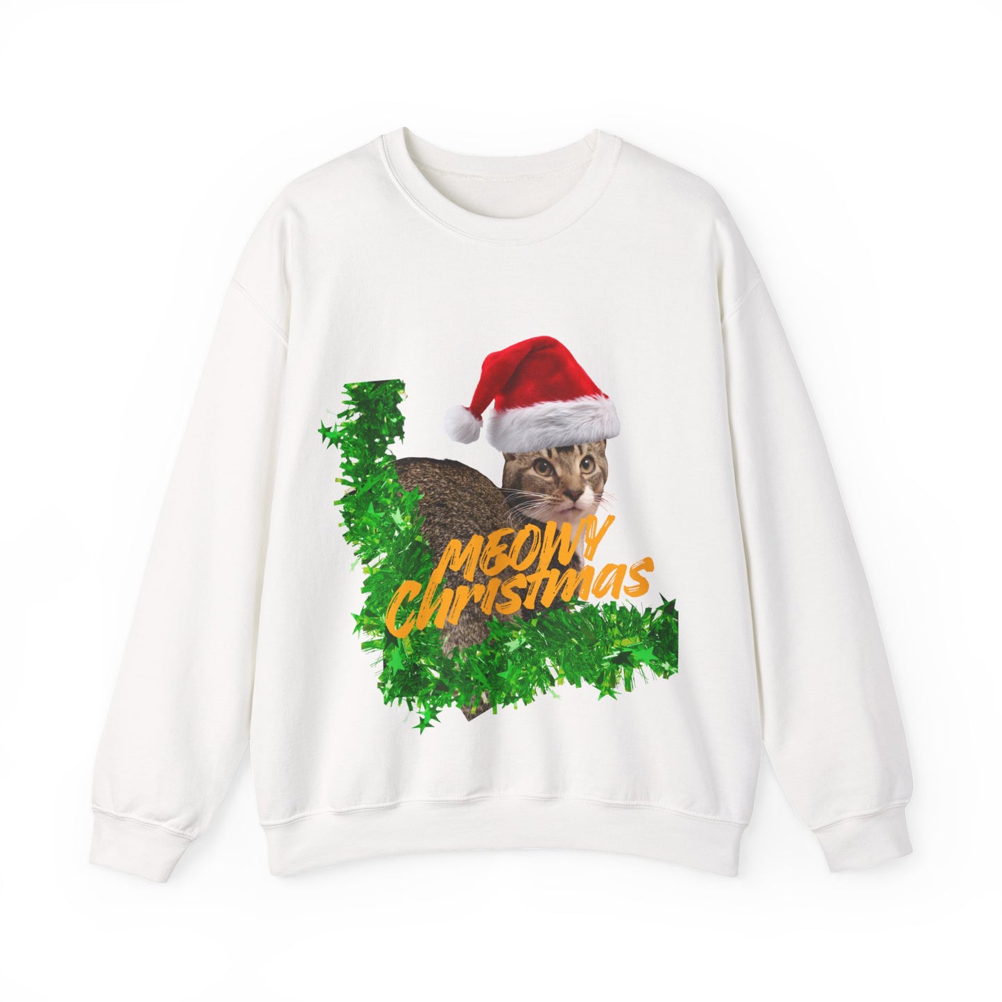 Christmas Cat Sweatshirt – “Meowy Christmas” Holiday Crewneck