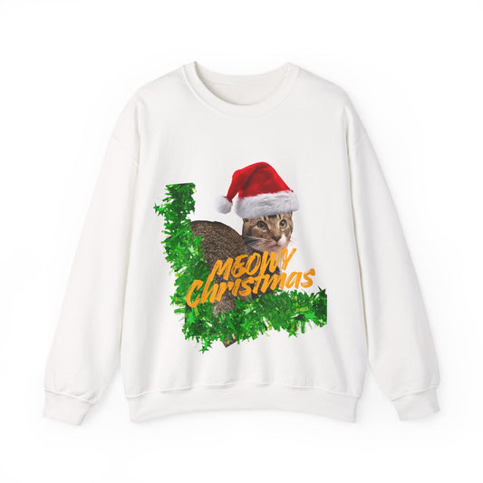 Christmas Cat Sweatshirt – “Meowy Christmas” Holiday Crewneck