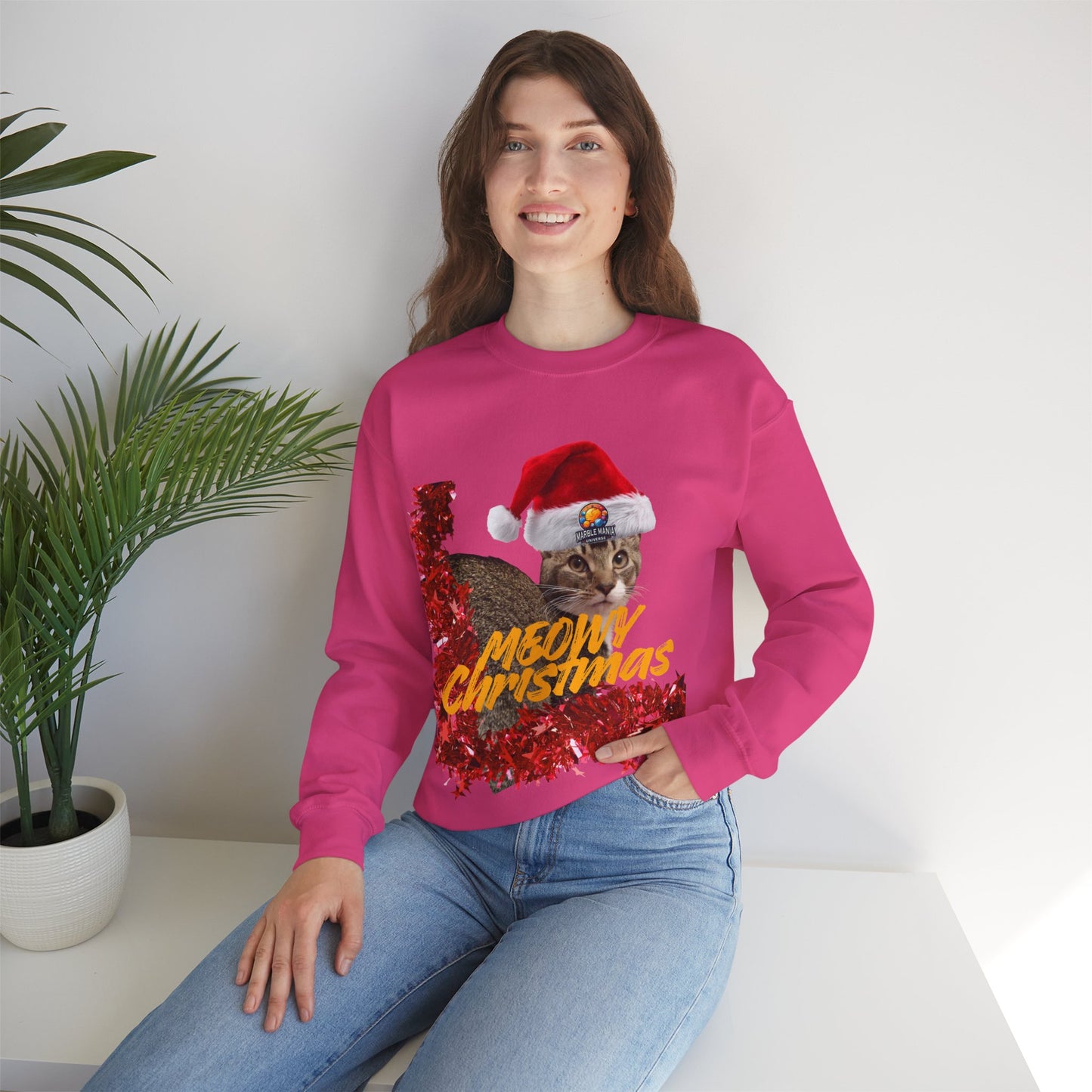 Christmas Cat Crewneck Sweatshirt — "Meowy Christmas" Holiday Sweatshirt